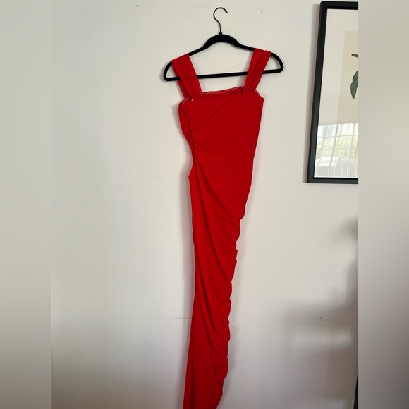 NWT STAUD Stormi ruched stretch-tulle maxi dress in RED size Small - Picture 3 of 8